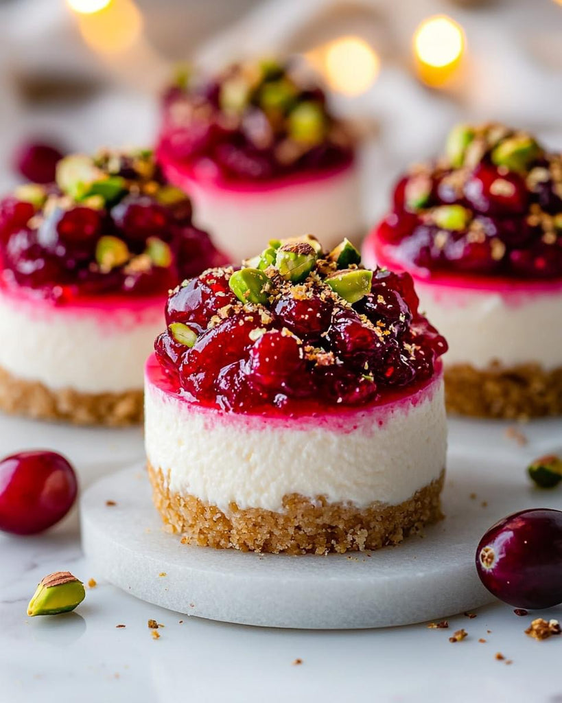Cranberry Cheesecake with pistachio crumbles