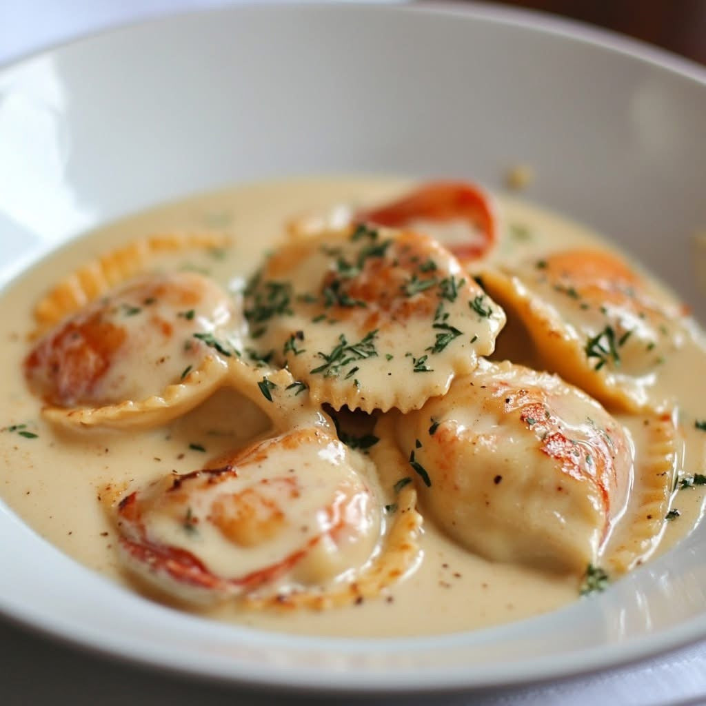 Lobster Ravioli in Champagne Sauce